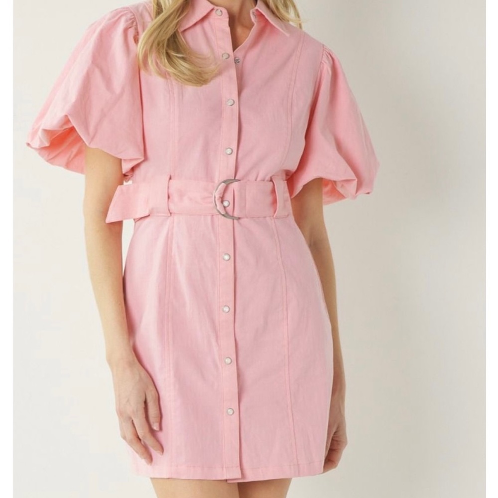 Bubble gum pink button front dress